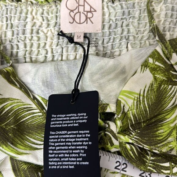 NWT Chaser Boho Tropical Green Palm Leaf Smocked Cropped Pantsuit - Size Medium - Picture 6 of 10